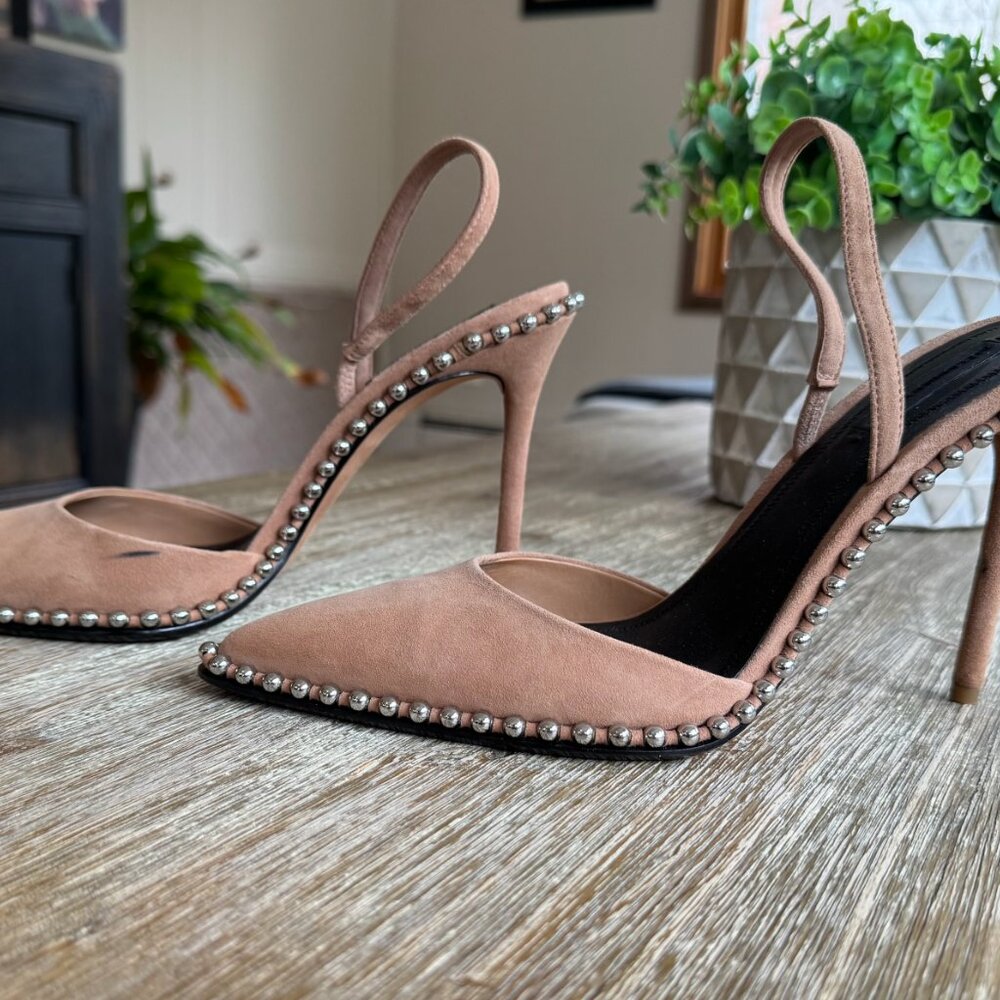 Alexander Wang nude suede slingback pumps, studs, 39